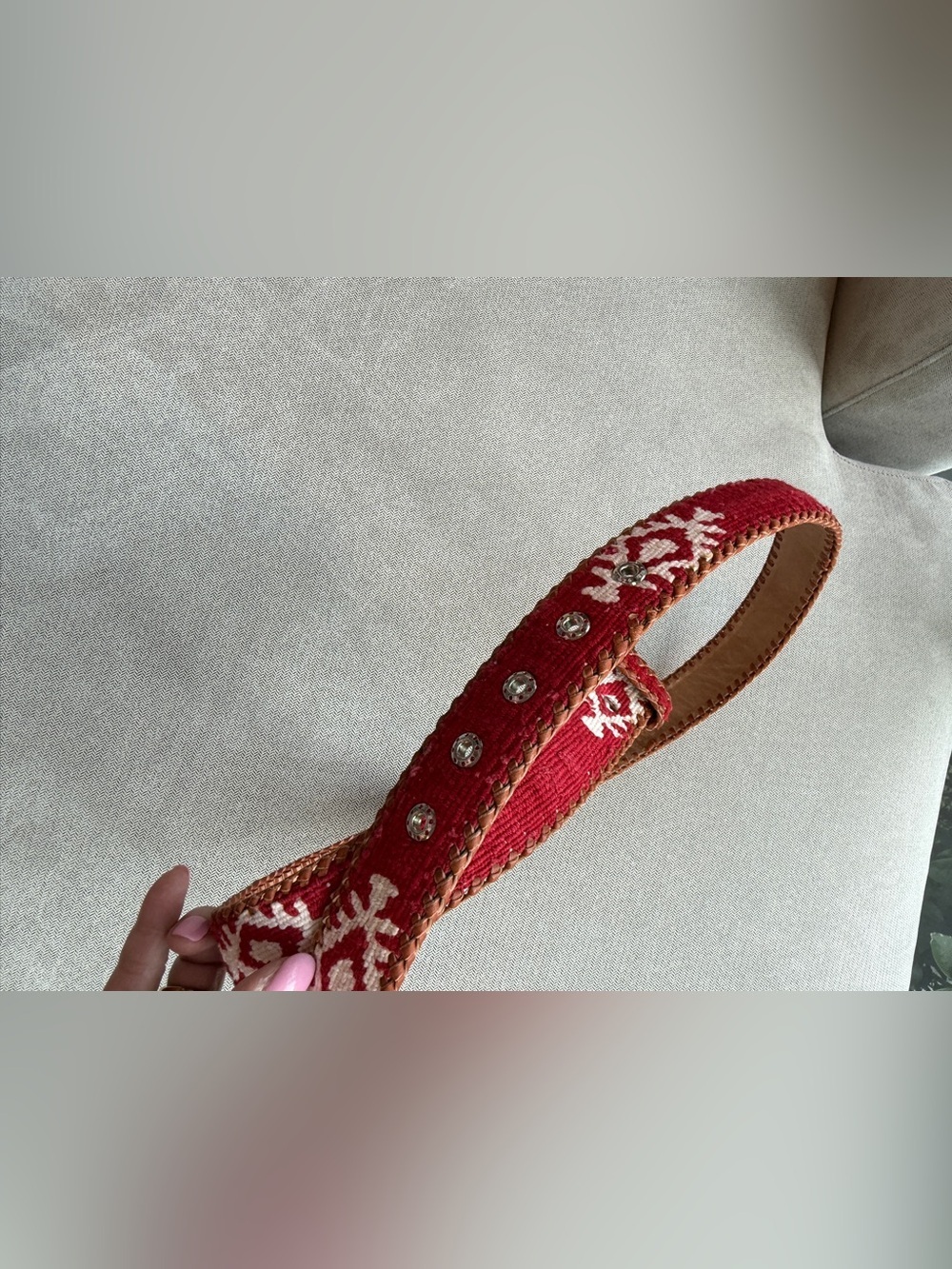 Arloom Red Embroidered Leather-Trim Women’s Belt NEW ROUND TOP TX